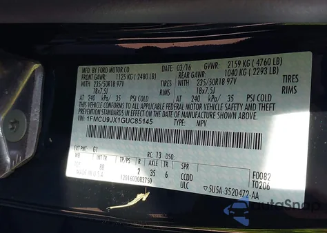 2016 Ford Escape Titanium from USA, damaged, VIN 1FMCU9JX1GUC85145